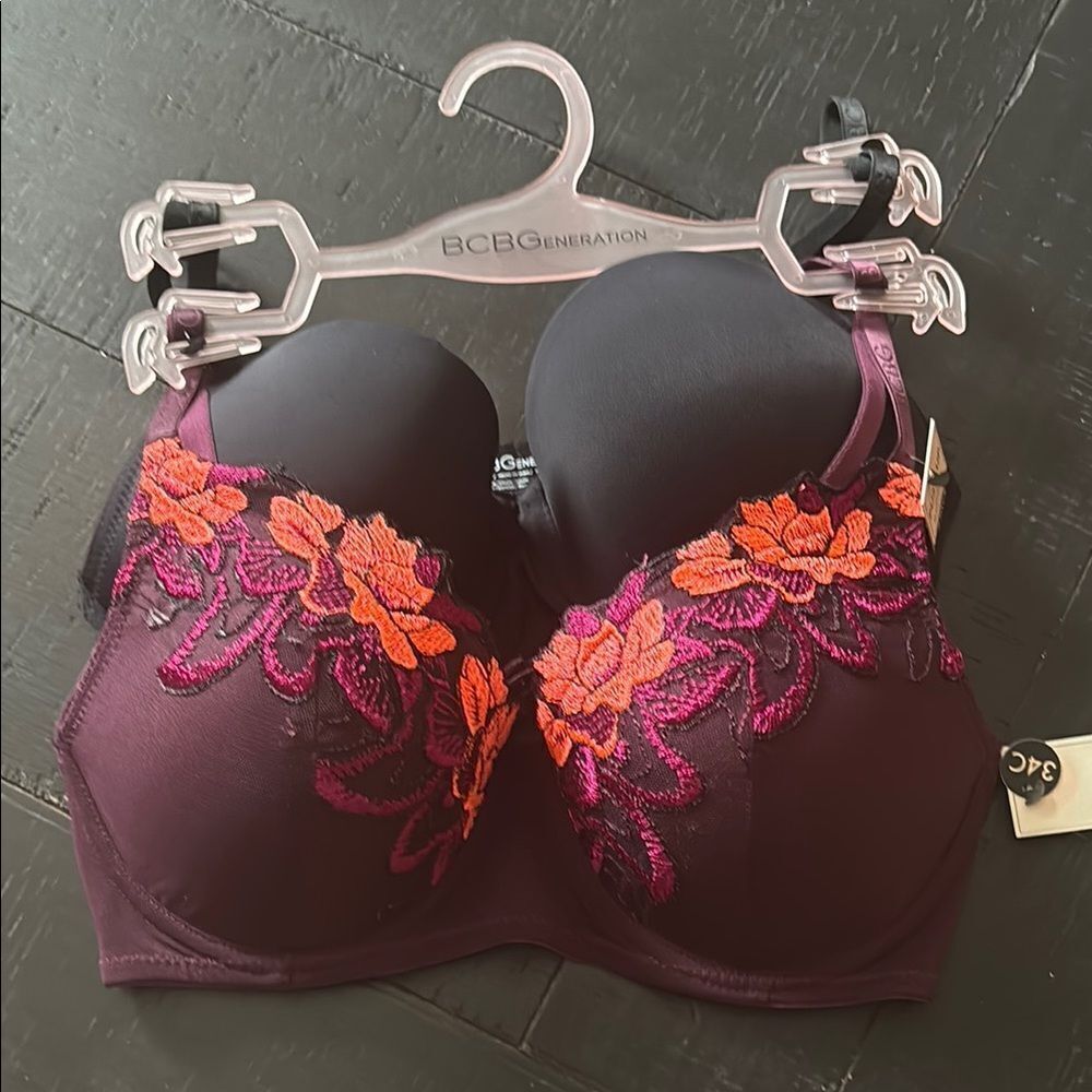 NWT BCBGeneration Push Up Potent Purple Embroidered & Black Bra Set of 2 34C